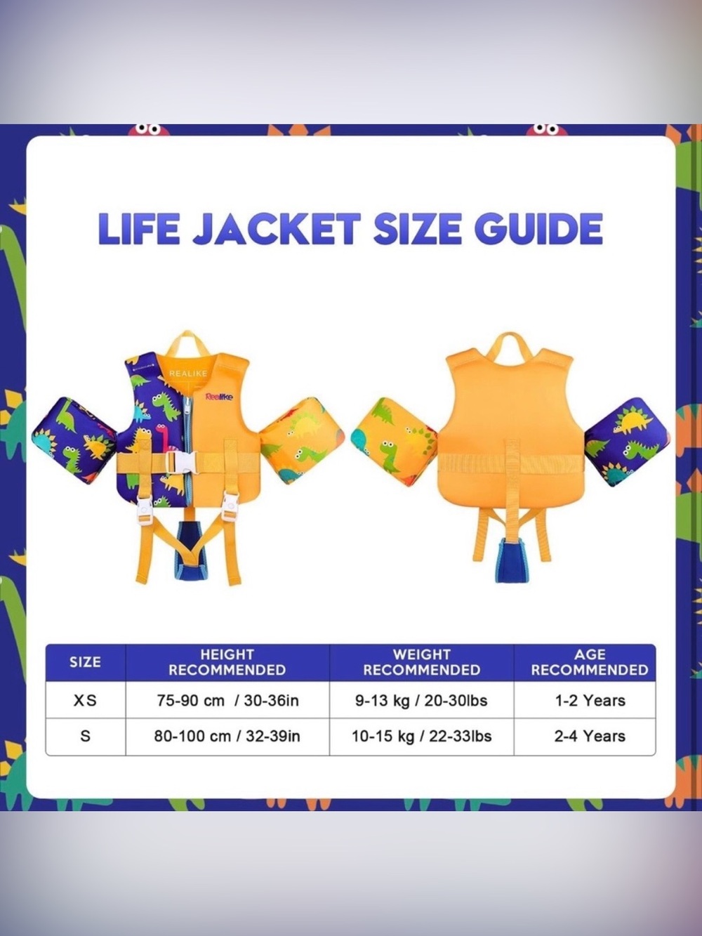Realike Kids Dinosaur Swim Vest with Arm Floaties XS 20â30 lbs